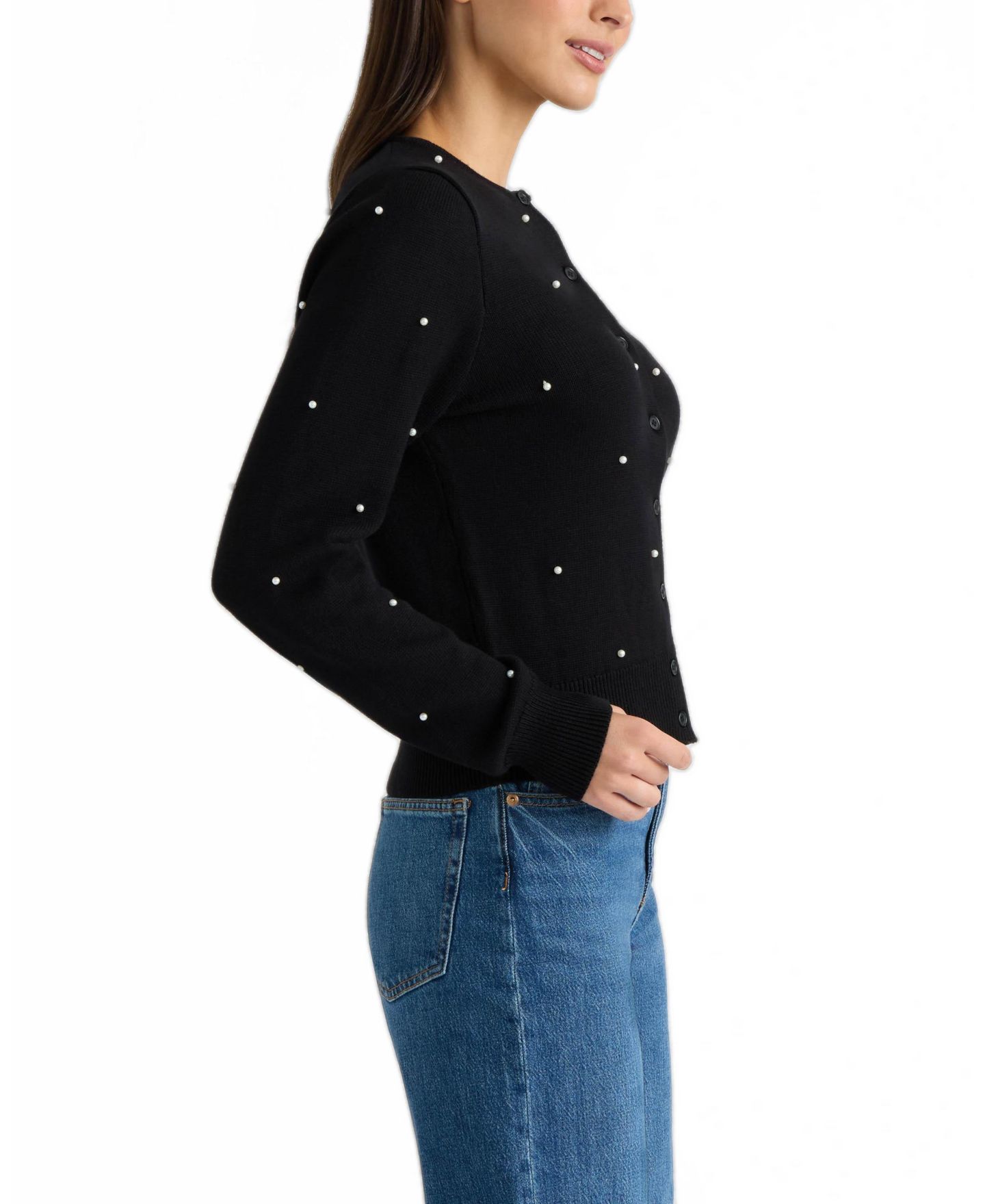 Женский кардиган Ellen Tracy Embellished Button Front, цвет: Чёрный — фото 3