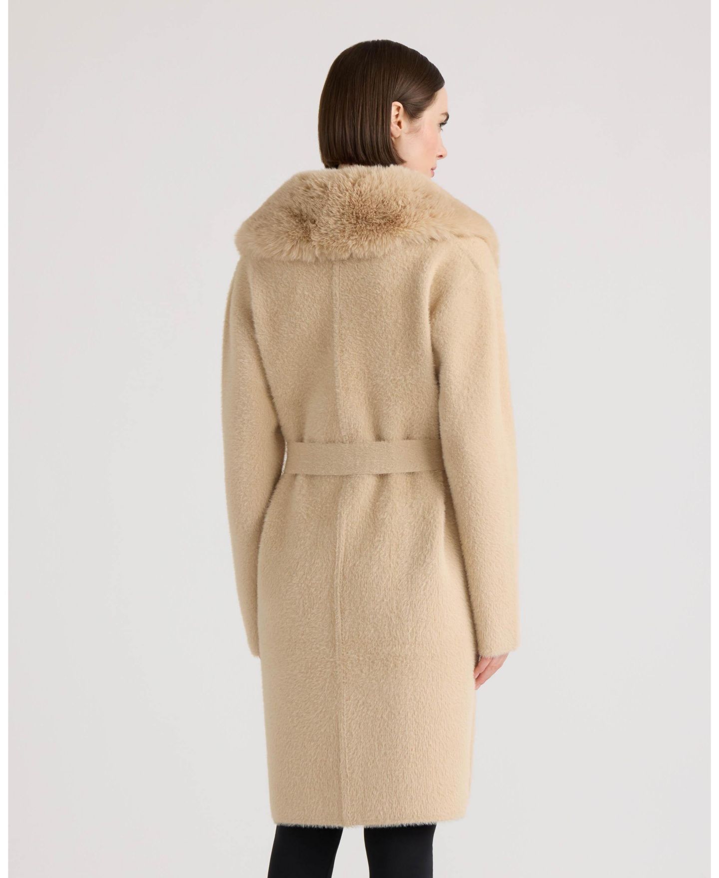 Женские куртки NVLT Eyelash Shawl Collar Faux Fur Collar Belted Coatigan, цвет: Светлый верблюжий — фото 2