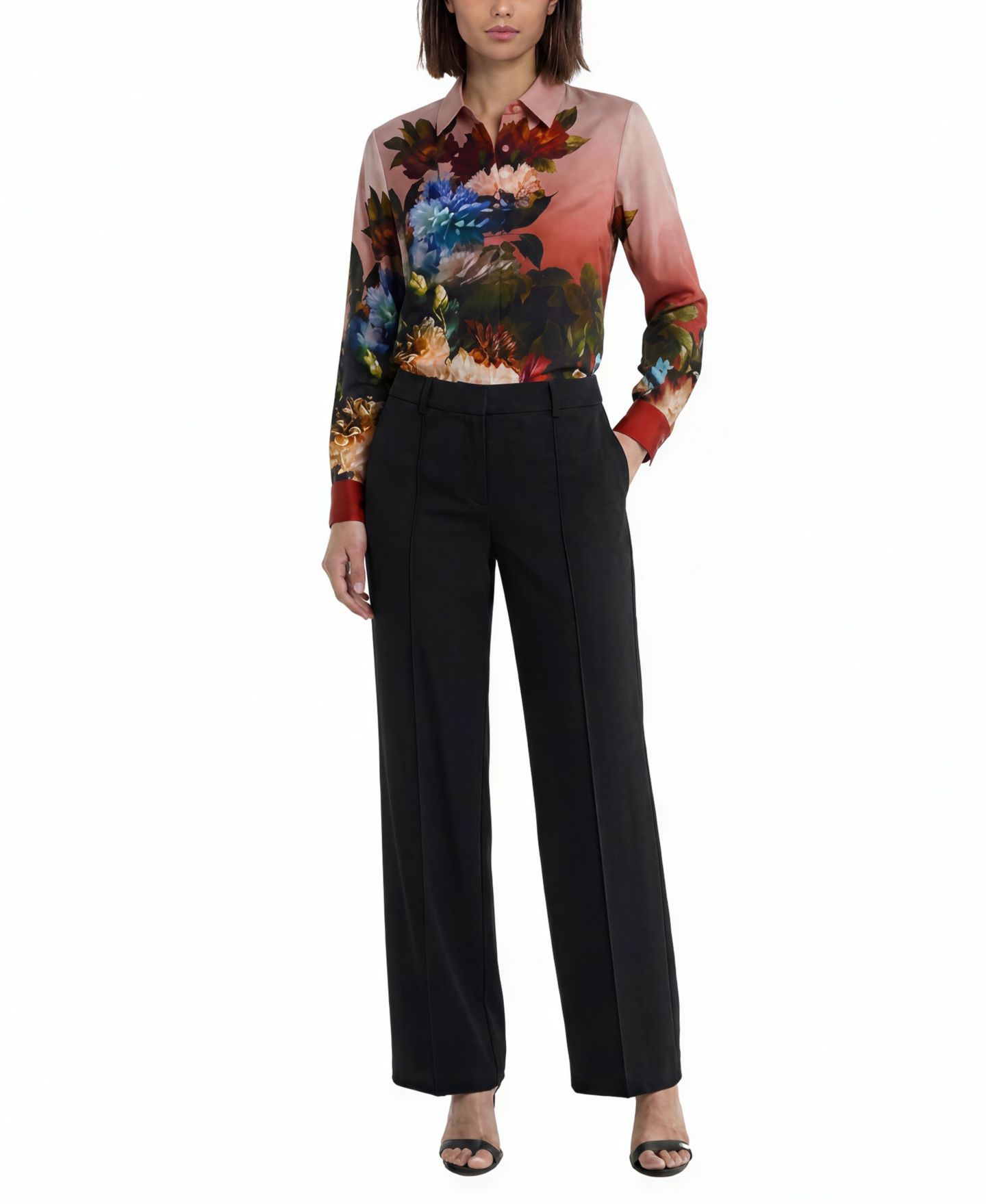 Женская блузка Elie Tahari Shae Long-Sleeve Button-Down Floral-Print, цвет: Тёмно-зелёный — фото 4