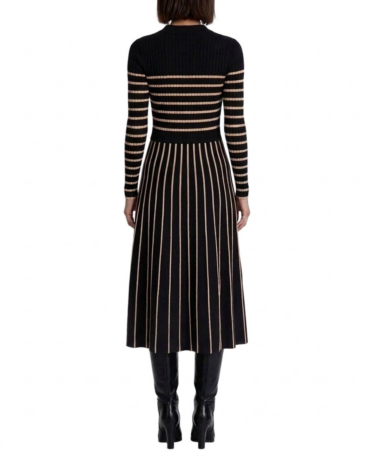 Женское платье Elie Tahari Elodie Long-Sleeve Collared Midi Sweater Dress, цвет: Чёрный / Toasted Saffron — фото 6