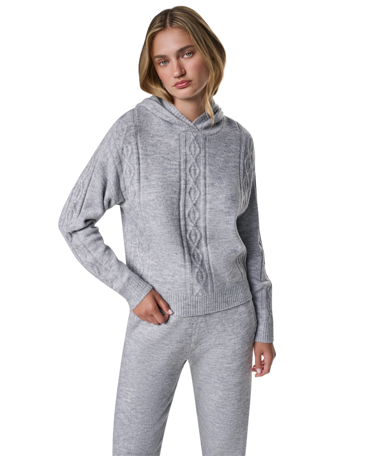 Dkny Sport Women's Cozy Cable Sweater Hoodie Pullover - Pearl Grey Heather