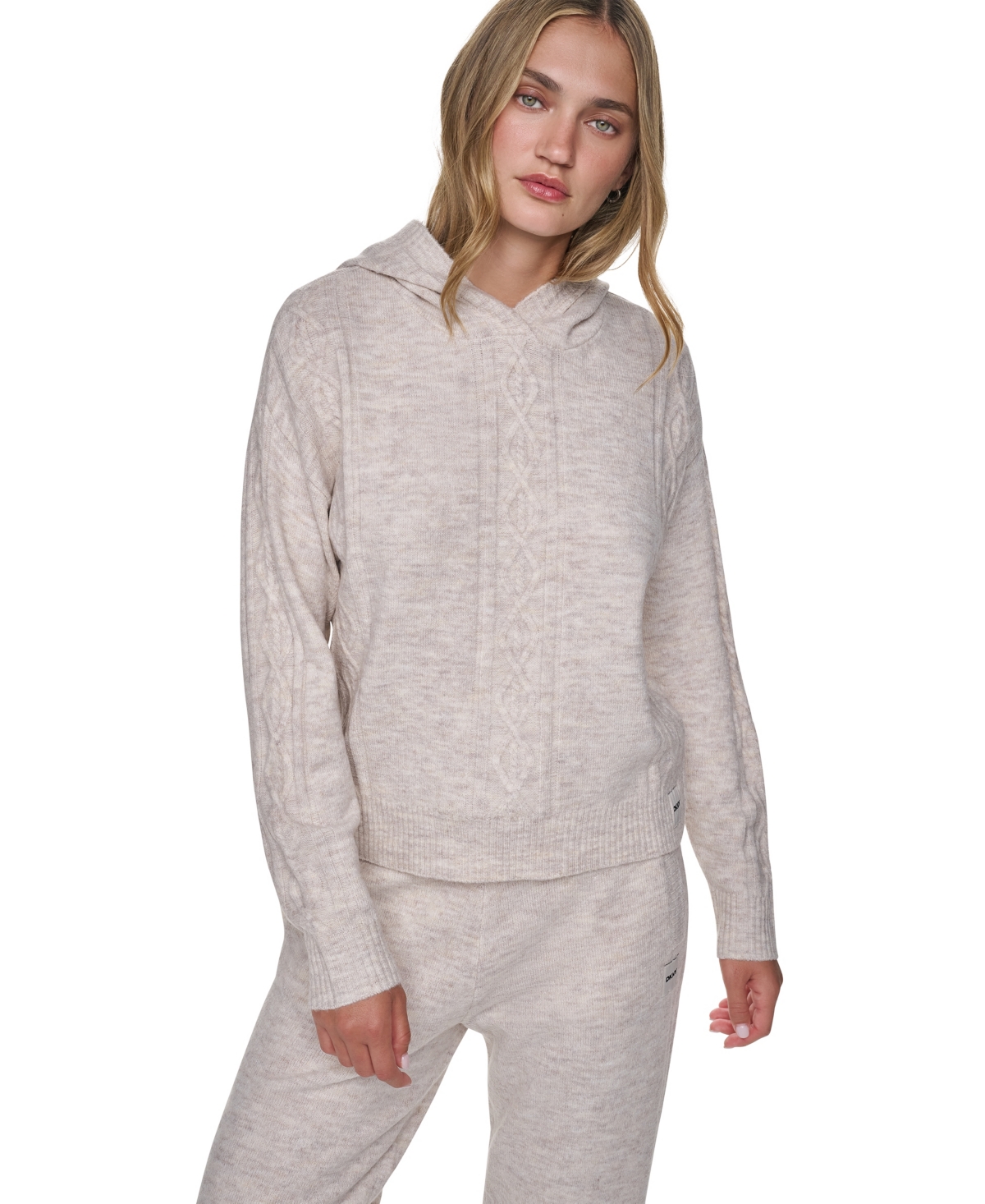 Dkny Sport Women's Cozy Cable Sweater Hoodie Pullover - Cortado Heather