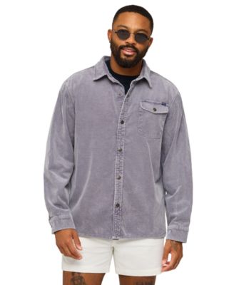 Men's Frost Gray Long-Sleeve Waffle-Cord Regular-Fit Shirt