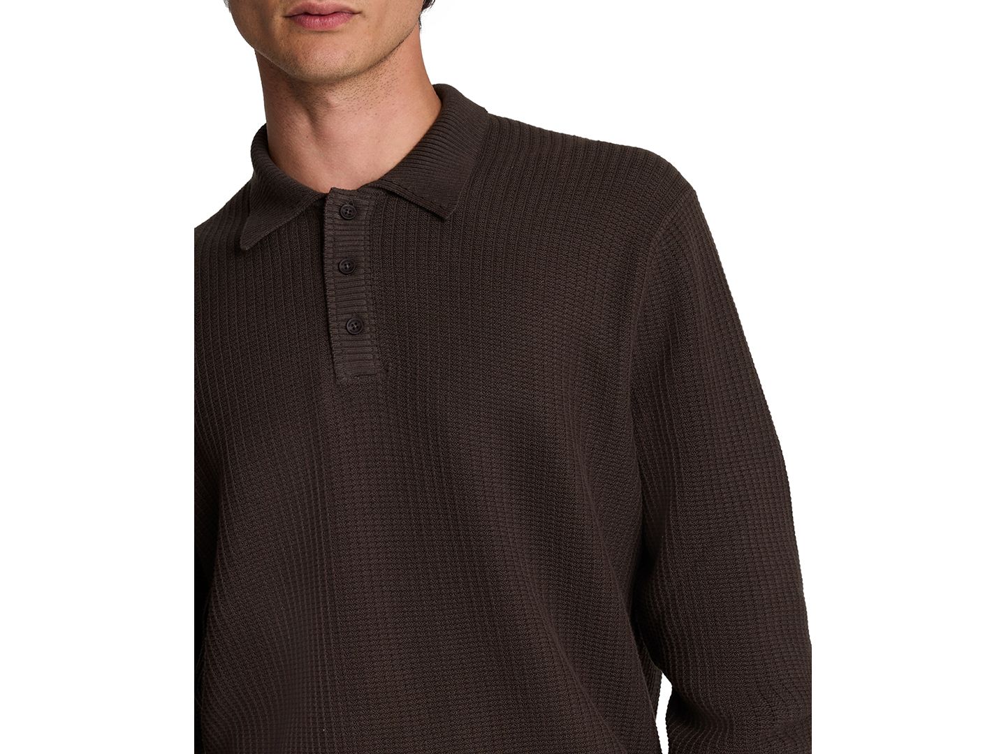 Мужское поло Kenneth Cole Long-Sleeve Textured Classic-Fit Polo Shirt, цвет: Инжирный — фото 9