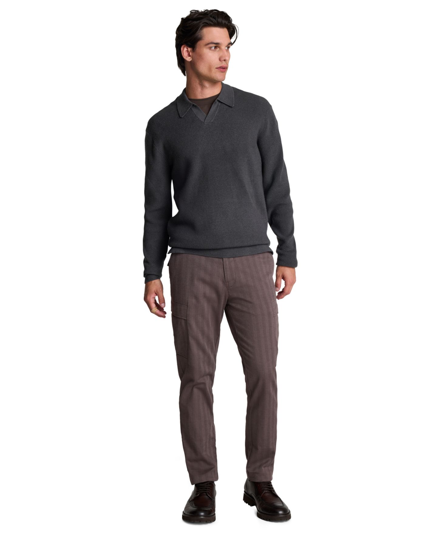 Мужское поло Kenneth Cole Long-Sleeve Classic-Fit Johnny Collar Polo Shirt, цвет: Угольный — фото 2