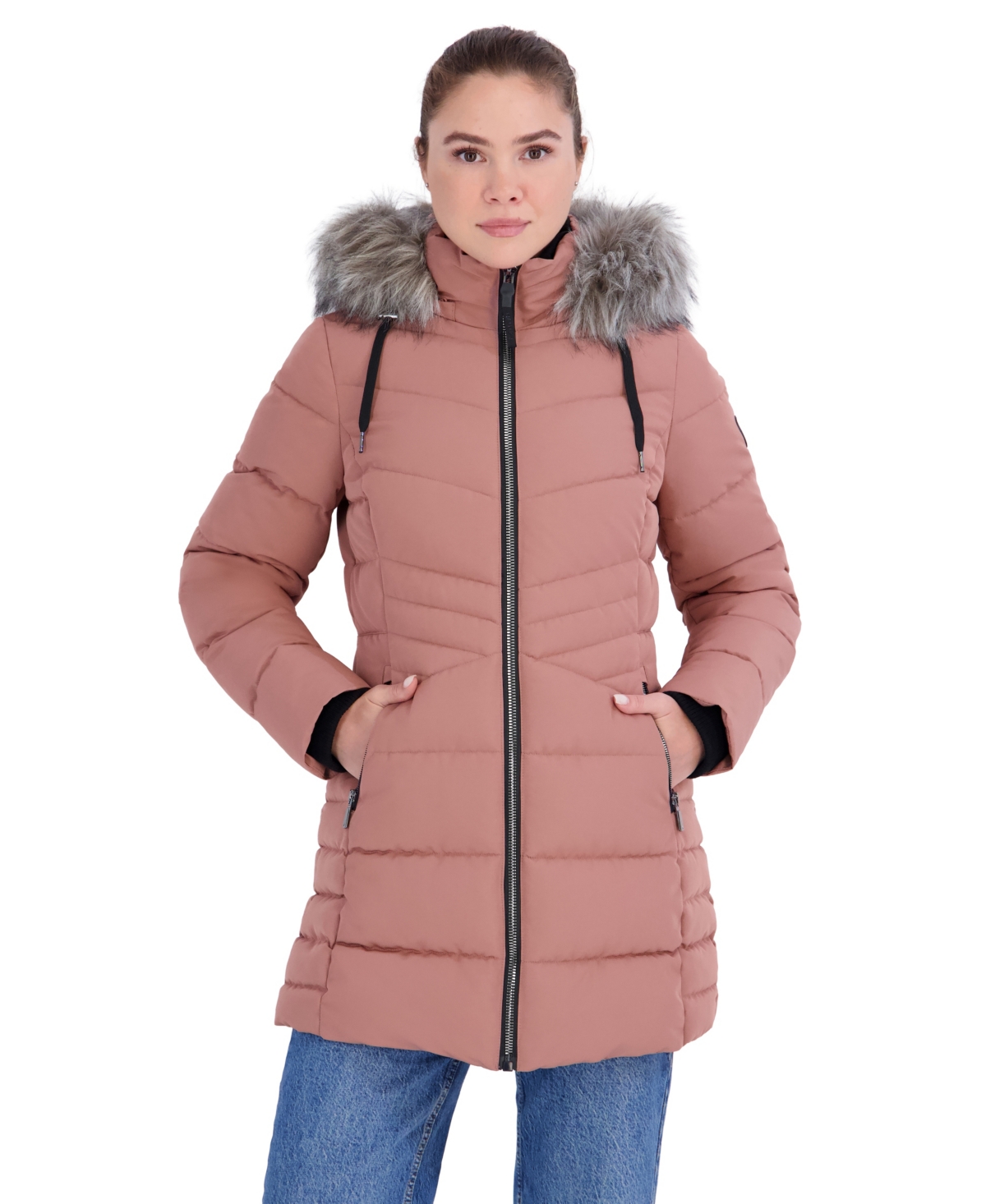 Nautica Women's Faux Fur Trim Hooded Puffer Coat - Vintage
