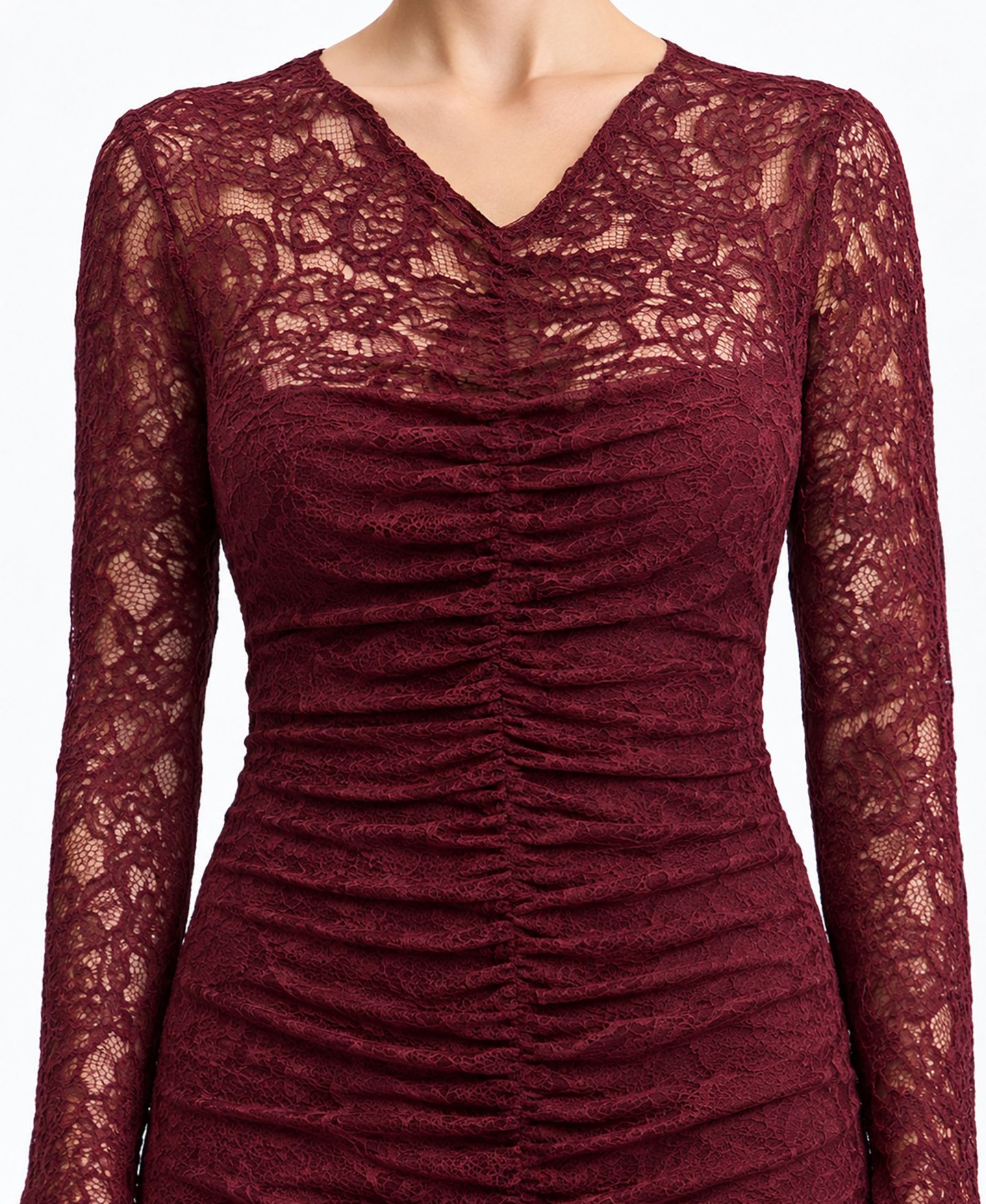 Женское платье Avec Les Filles Stretch Lace V-Neck Long-Sleeve Maxi, цвет: Винный — фото 4