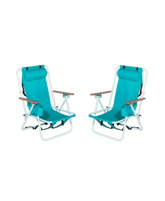 Folding Beach Chair Set of 2 for adults, 4 Position Portable Backpack Foldable Camping Chair with Headrest Cup