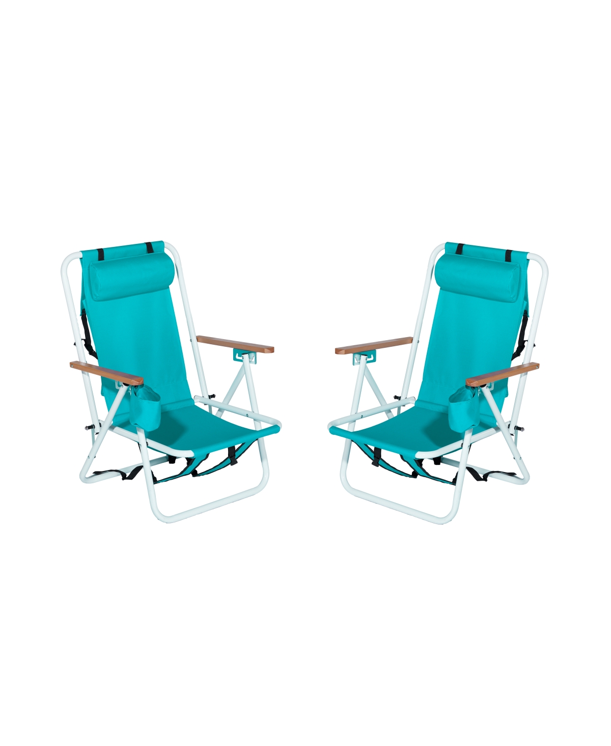Sevorley Folding Beach Chair Set of 2 for adults, 4 Position Portable Backpack Foldable Camping Chair with Headrest Cup