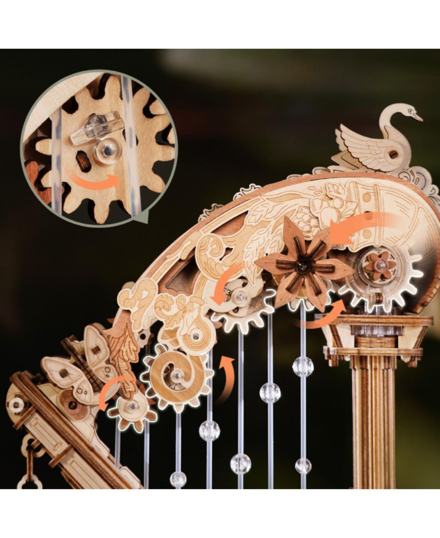 Детский конструктор Robotime Magic Harp 3D Wooden Puzzle Self-Playing Music Box, 350-Piece Building Set, Ages 14+ — фото 3