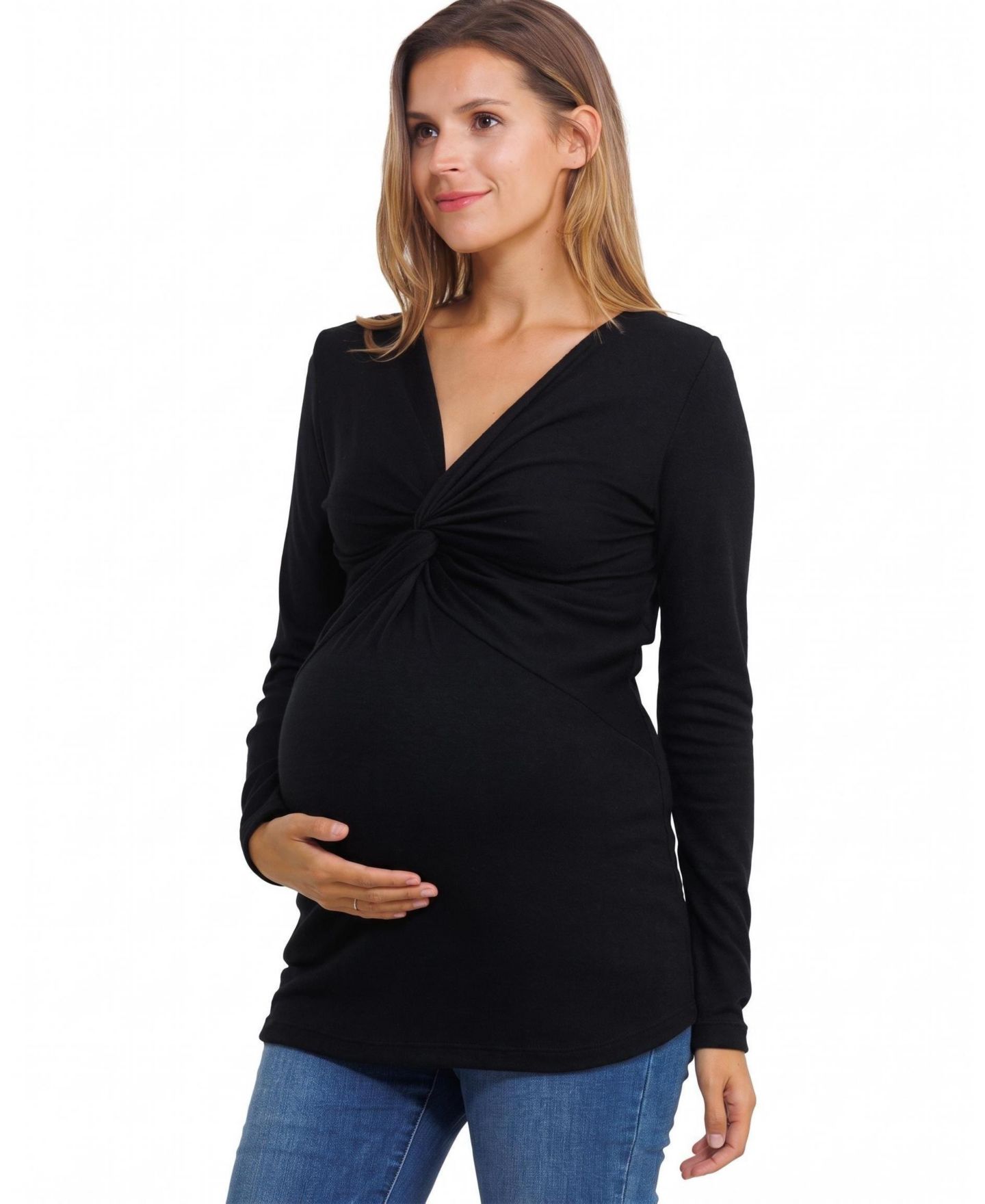 Женский топ Hello Miz Maternity Nursing-Friendly Twist-Front V-Neck Top, цвет: Чёрный — фото 2