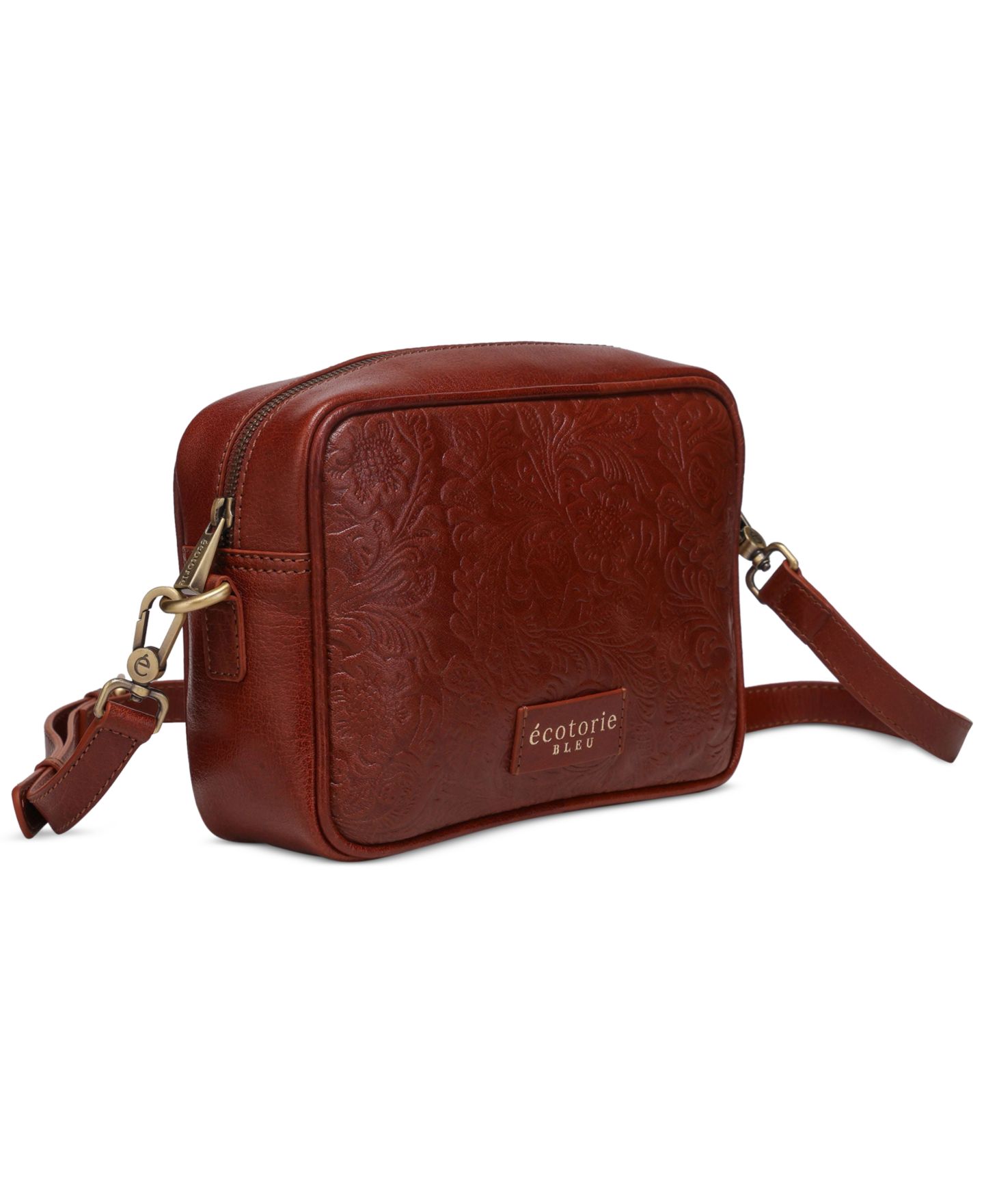 Женская сумка Ecotorie Knoxville Floral-Embossed Adjustable Leather Crossbody, цвет: Коньячный — фото 4