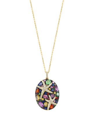 Watercolors Diamond and Multi-Sapphire Cable-Chain Pendant, Huggie Earrings and Huggie Earrings in 14k Yellow Gold