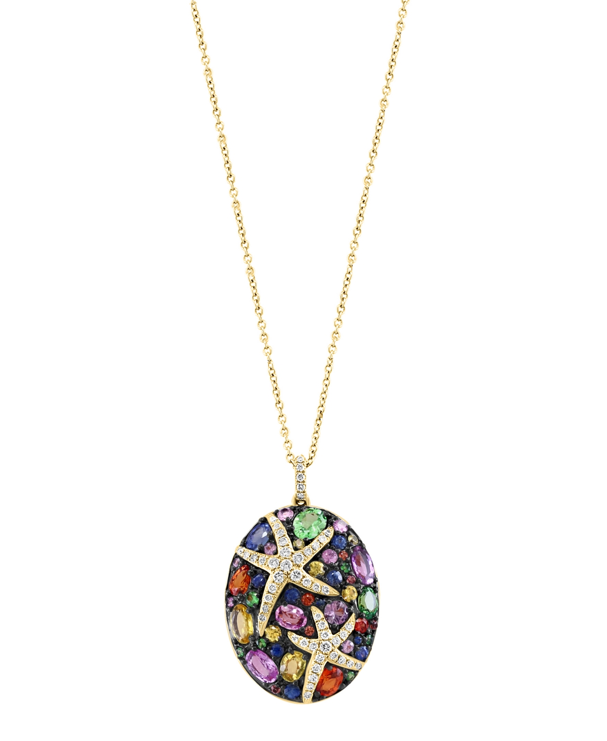 Effy Collection Watercolors Diamond and Multi-Sapphire Cable-Chain Pendant (1/3 ct. t.w. Diamond 3-1/5 ct. t.w. Sapphire) in 14k Yellow Gold - Yellow