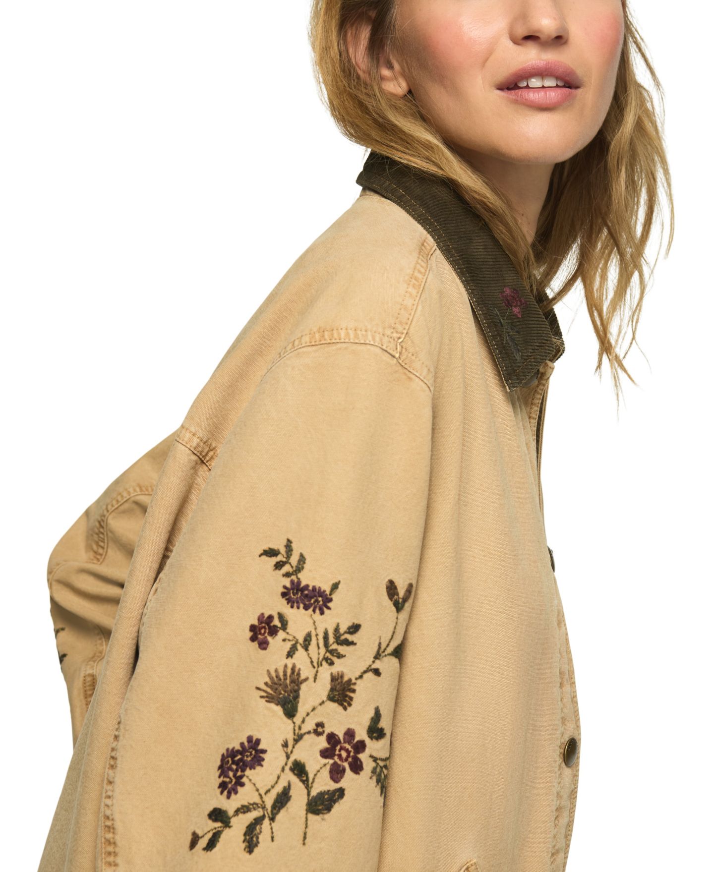 Женская куртка Lucky Brand Canvas Oversized Floral-Embroidered Field, цвет: Рыжевато-коричневый — фото 4