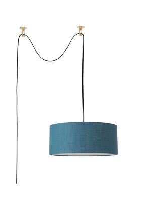 Stretch Swag Lamp, Pool Linen Drum Shade, Weathered Brass, for Living Room or Bedroom