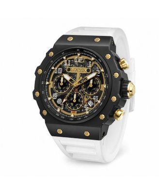 Men's Racing Quartz Water-Resistant White Silicone Watch, 43.5mm