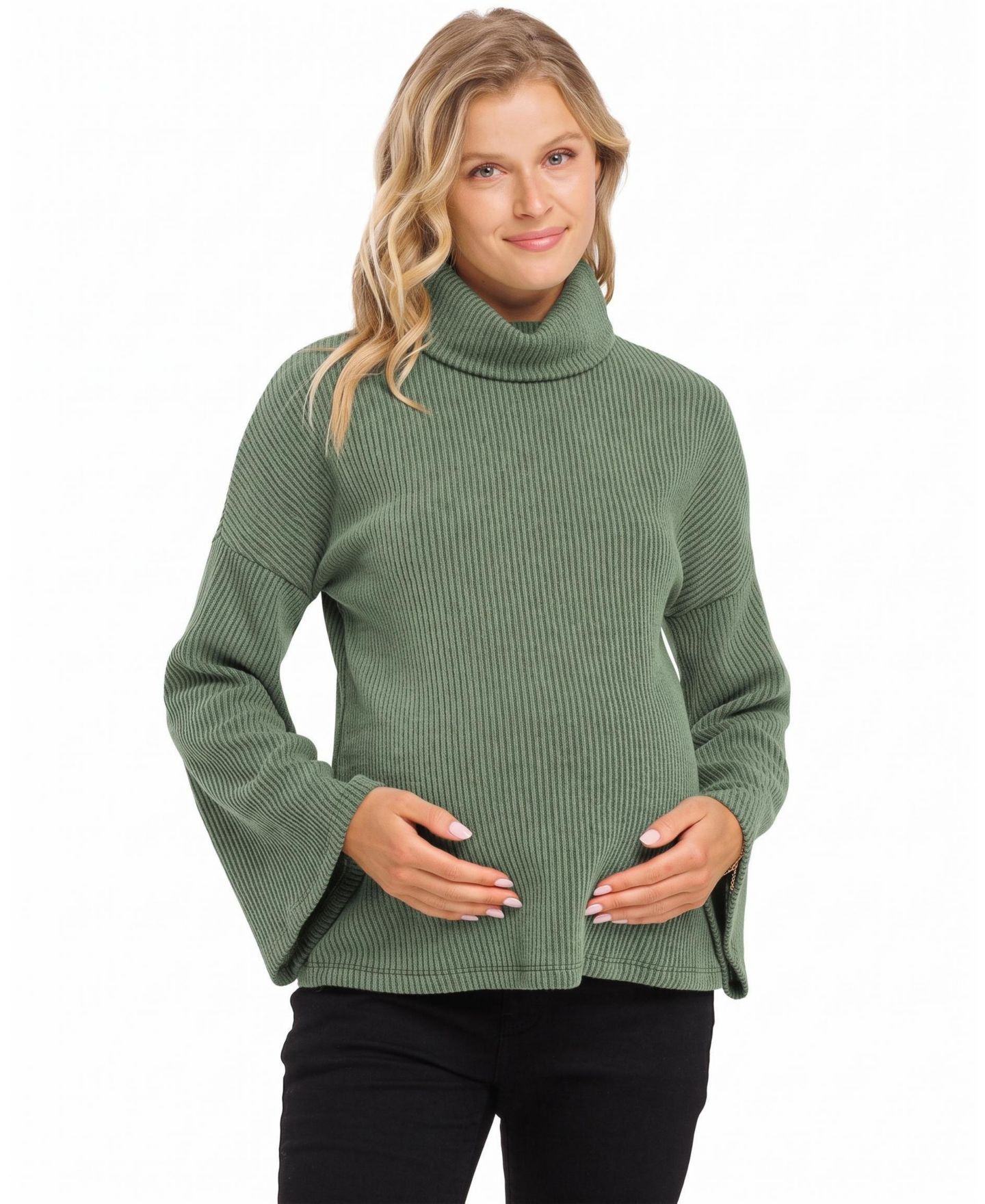 Женский свитер Hello Miz Maternity Ribbed Turtleneck Long-Sleeve Sweater, цвет: Оливковый — фото 1