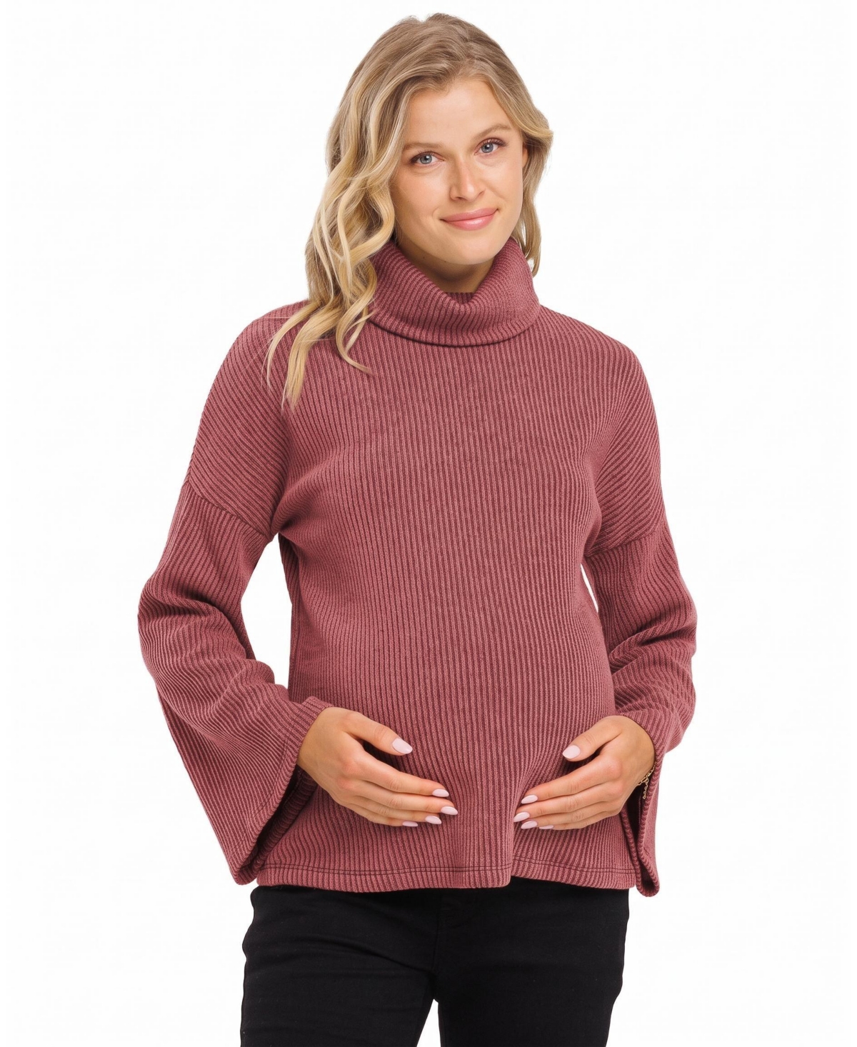 Hello Miz Maternity Ribbed Turtleneck Long-Sleeve Sweater - Red