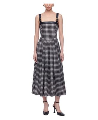Women's Square Neck Checked Midi Dress