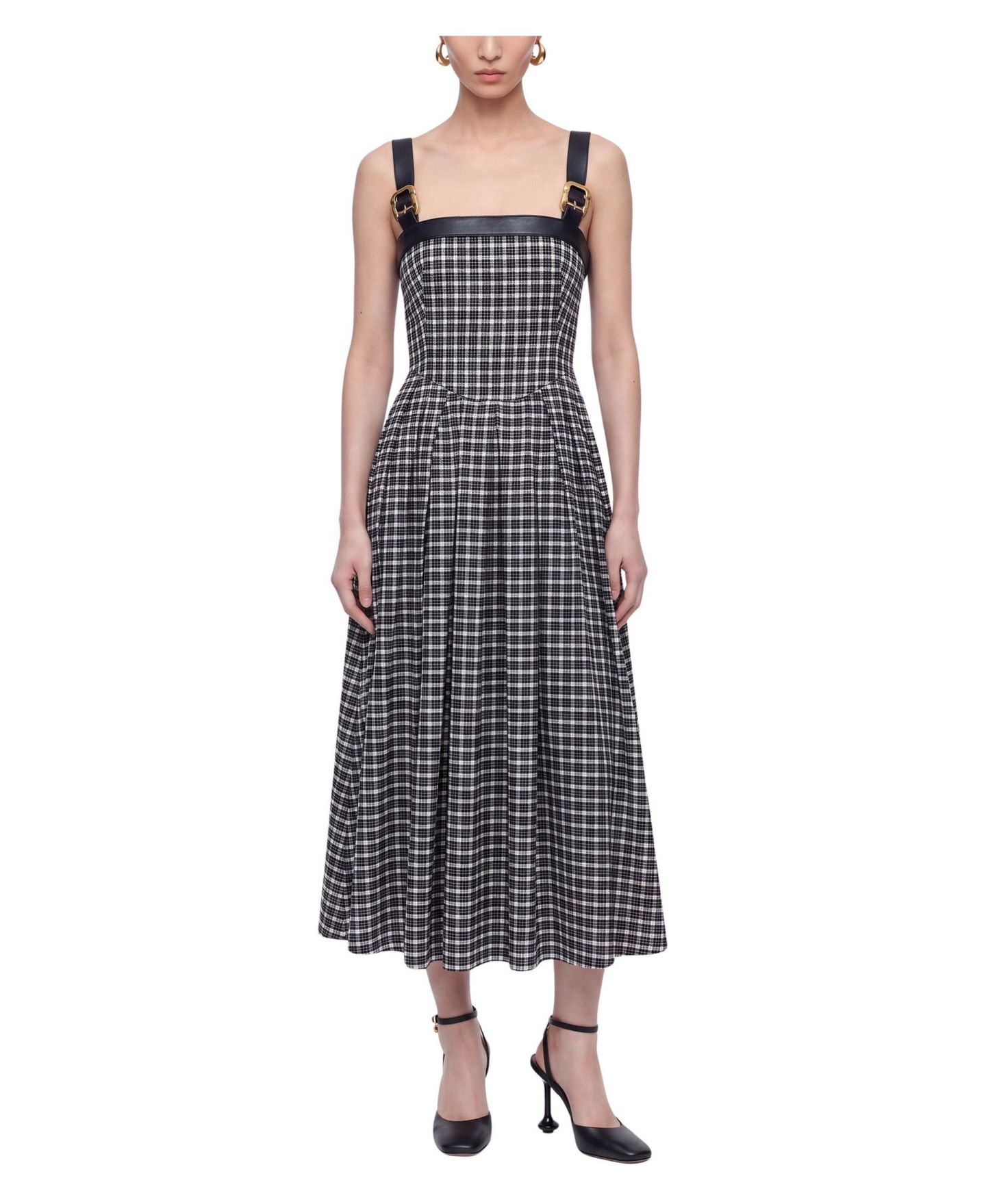 Женское платье NOCTURNE Square Neck Checked Midi, цвет: Тёмно-синий — фото 1