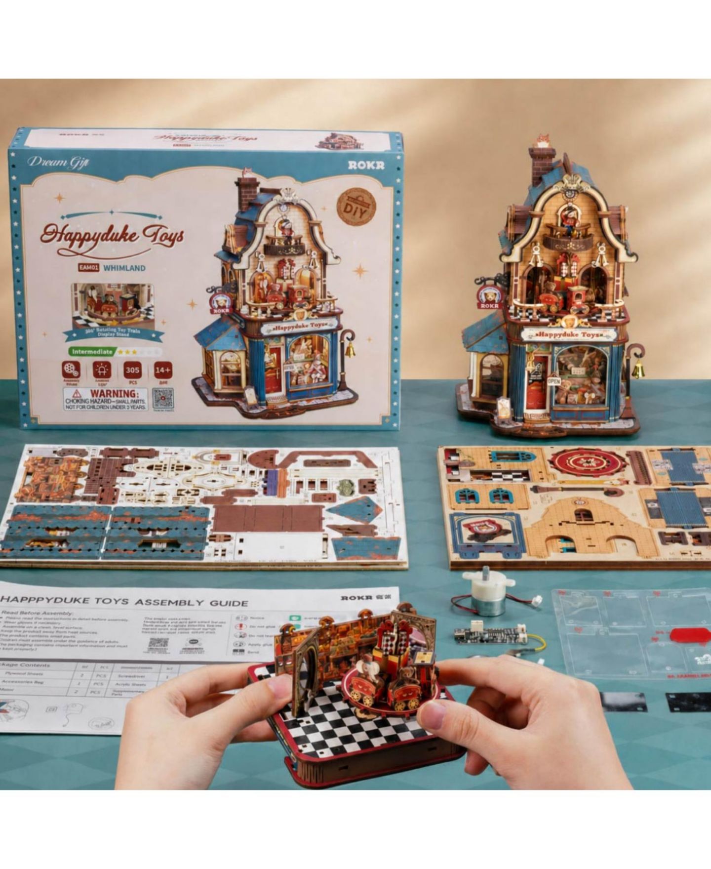 Детский конструктор Robotime Train Music Box Book Nook 305-Piece Building Set, Ages 14+ — фото 6