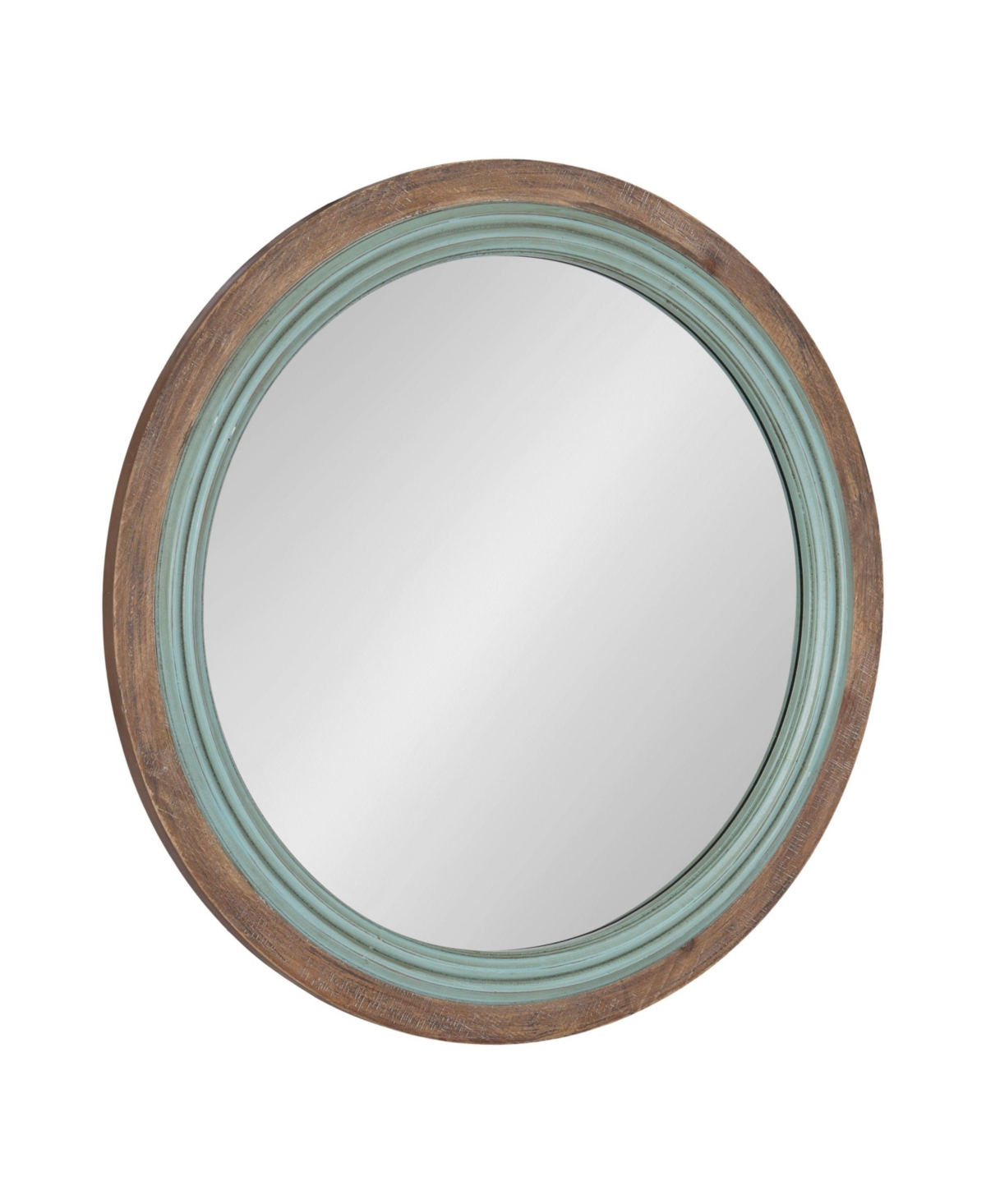Kate and Laurel Palmer Wood Round Wall Mirror 26 Inch Diameter, Blue and Rustic Brown, Rustic Bathroom Mirror for Over Sink