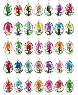36 Pack Dried Flower Resin Tree Charms for DIY Jewelry Crafts