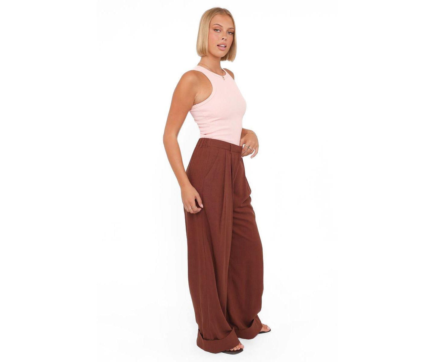 Женские брюки Petal and Pup Elinor High-Rise Wide-Leg Cuffed Linen-Blend, цвет: Коричневый — фото 2