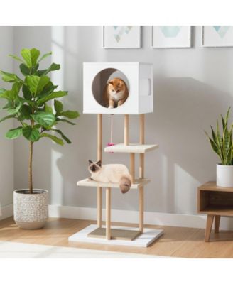 Tall Wood Cat Tower with 2 Corrugated Cardboard Scratchers