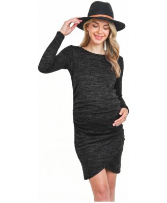 Maternity Long-Sleeve Ruched Hacci-Knit Tulip-Hem Dress