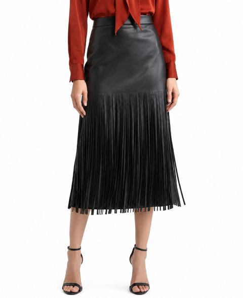 Женская юбка Elie Tahari Kaia High-Waisted Polyester Fringe, цвет: Чёрный