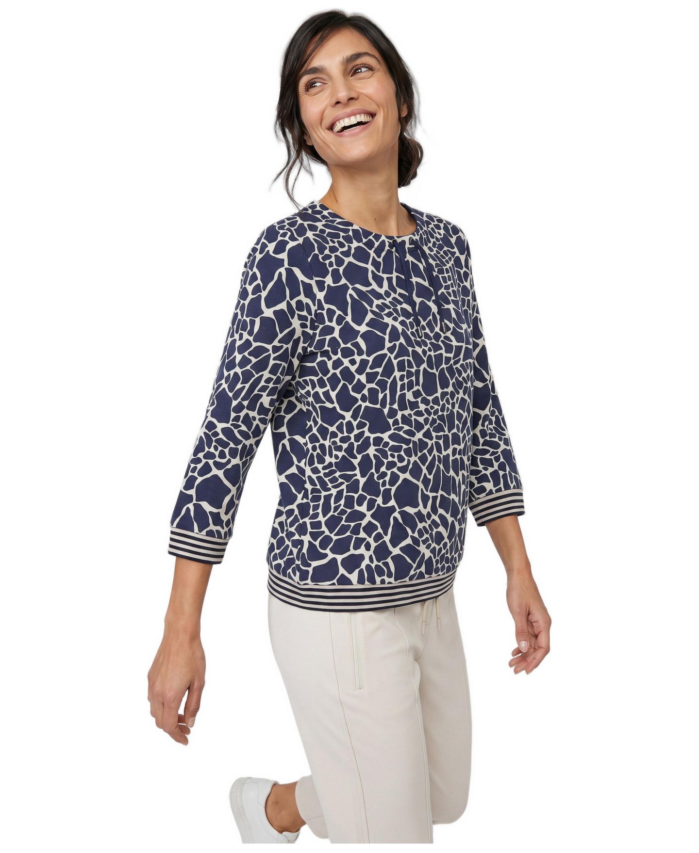Женская футболка Olsen 3/4-Sleeve Animal-Print, цвет: Чернильный синий — фото 3
