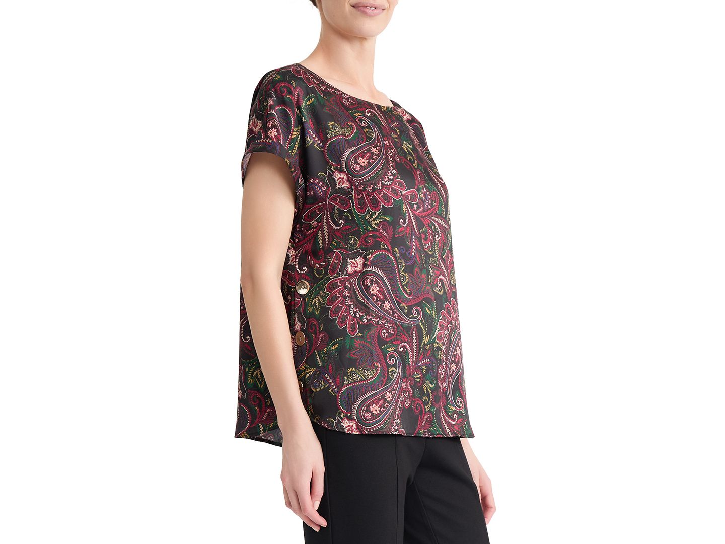 Женская блузка Jones New York Boat Neck Short-Sleeve Paisley Print, цвет: Чёрный — фото 2