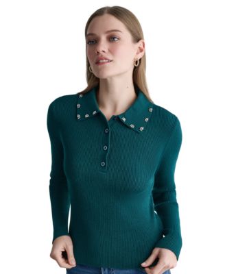 Women's Long-Sleeve Embellished Collar Polo