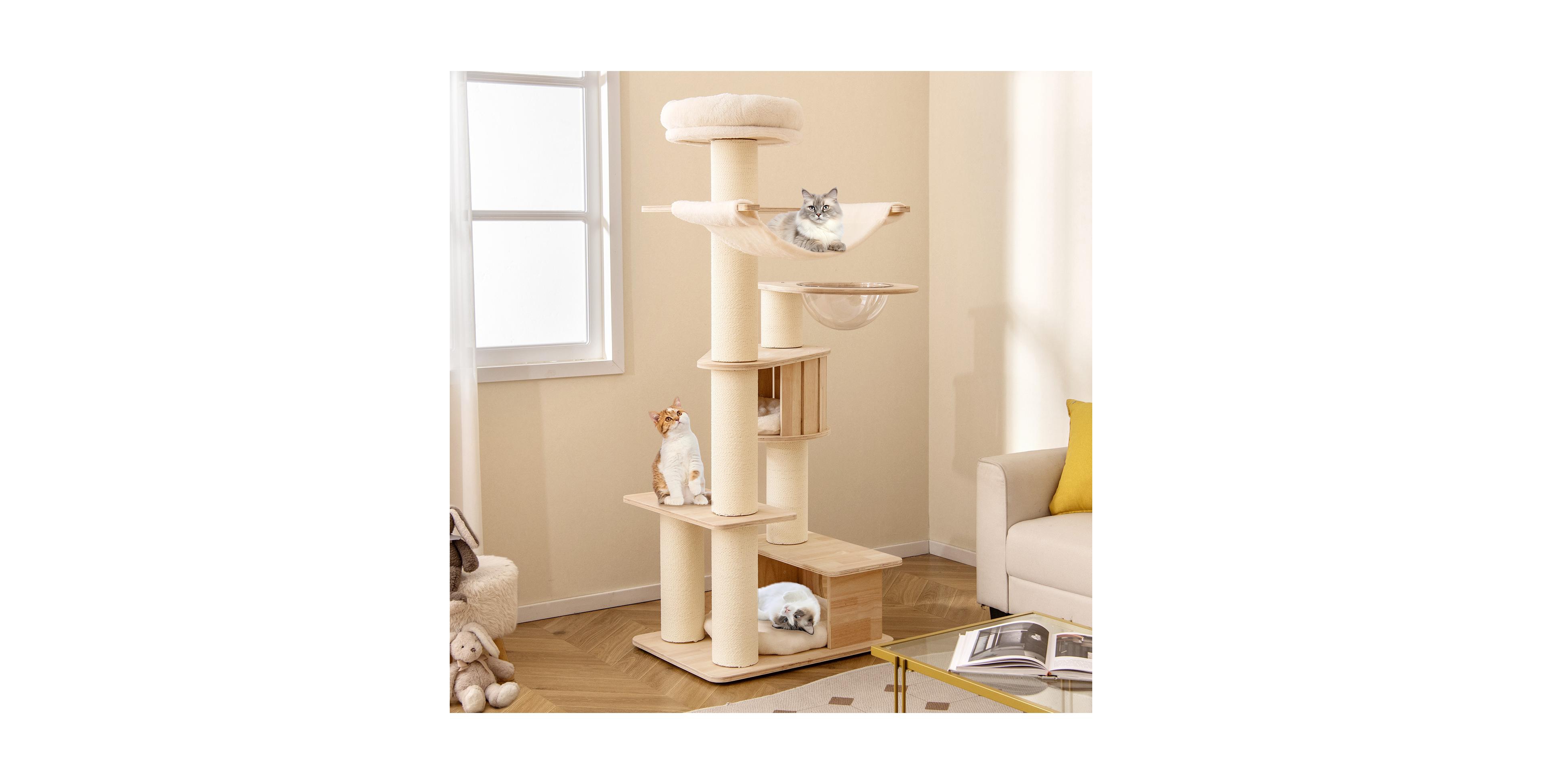 Zeny 69 Inch Cat Tree with Cozy Top Perch and Washable Plush Cushions
