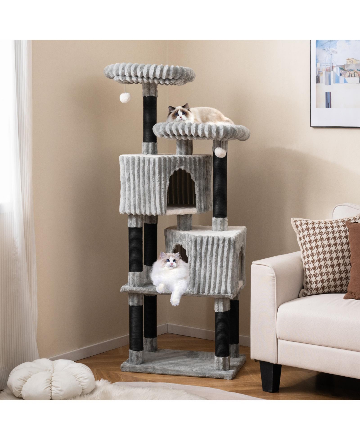 Zeny 62in Cat Tower with Scratching Posts and Flannel Cover