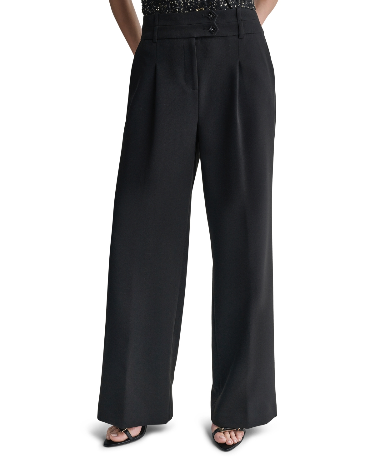 Bcbg Women's Wide Leg Pleated High-waisted Pants In Black