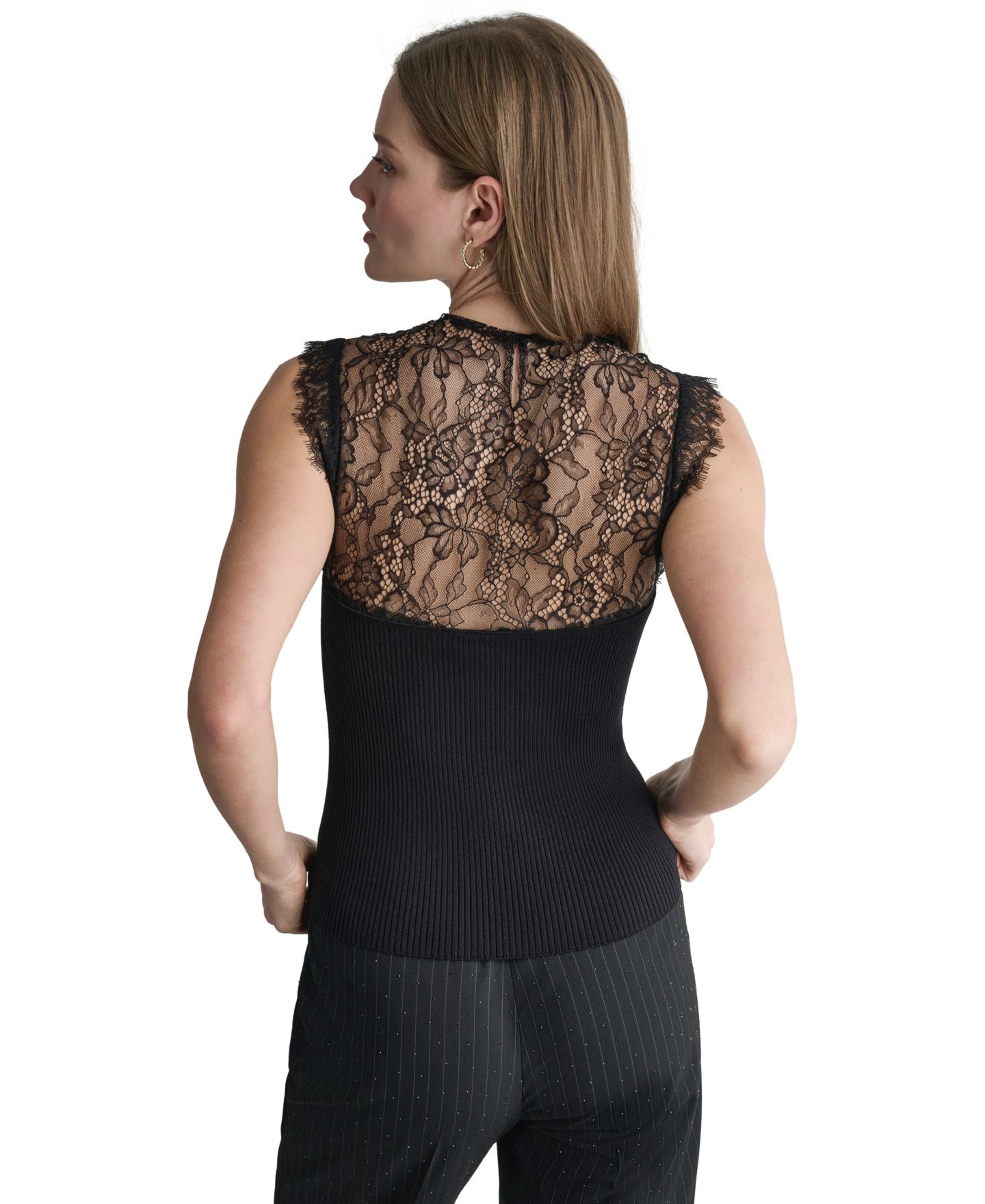 Женский топ BCBG Sleeveless Floral Lace, цвет: Чёрный — фото 4