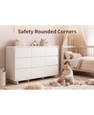 9 Drawer Curved Front Dresser, Wood Look MDF Chest of Drawers, 63"W Storage Cabinet for Bedroom