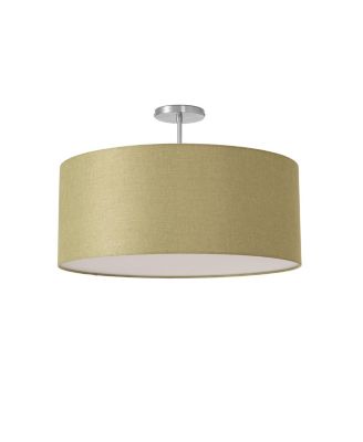 Stretch Semi Flush Mount, Avocado Linen Drum Shade, Satin Nickel