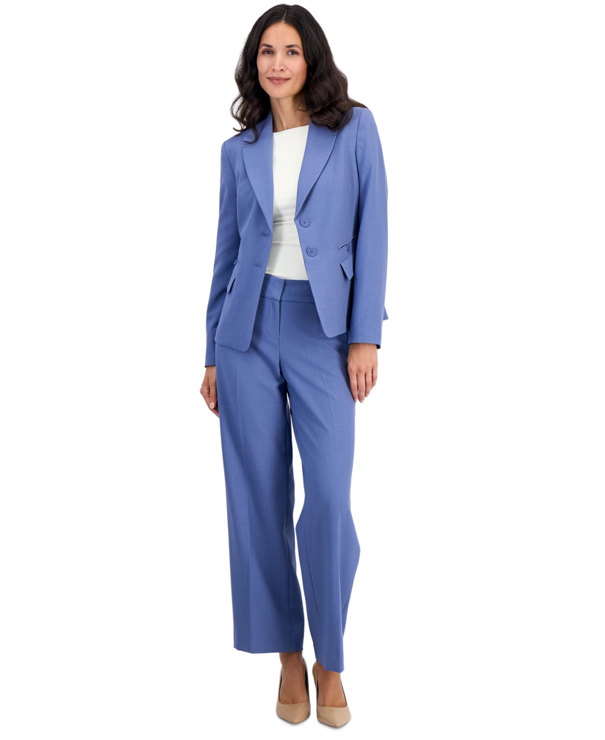 Le Suit Women's Wide Leg Notched-Collar Jacket and Pants, 2-Piece Suit Set - Grey Frost