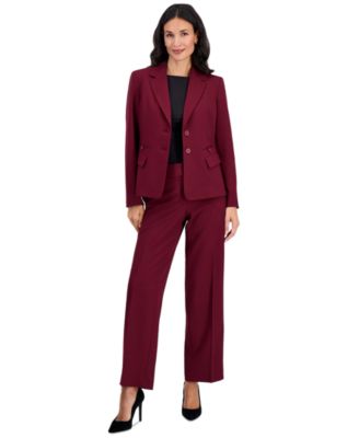 Petite Wide Leg Notched-Collar Jacket and Pants, 2-Piece Suit Set