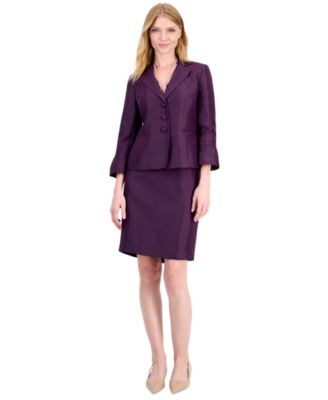 Petite Shantung Knee-Length Bell-Cuff Jacket and Skirt, 2-Piece Suit