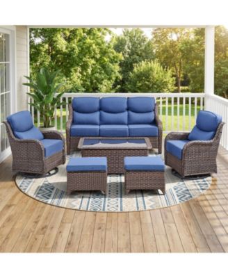 7 - Person Wicker Patio Conversation Set with Coffee Table and 6-Inch Luxury Cushions Swivel Chairs, Side Table