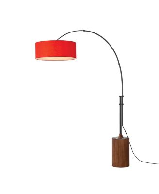 Tambo Adjustable Arc Lamp - Nickel, Drum Crimson Red Linen Shade, Dimmable