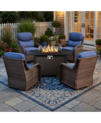 4 - Person Patio Furniture Chair Set with Fire Pit Table, 4 Swivel Glider Chairs with 6-Inch Cushions