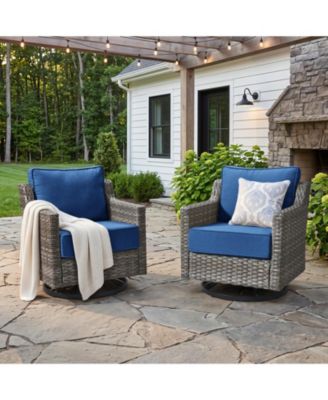 Horiz Swivel Premium All-Weather Wicker Outdoor Lounge Chair Set of 2, 6inch Thick Cushions