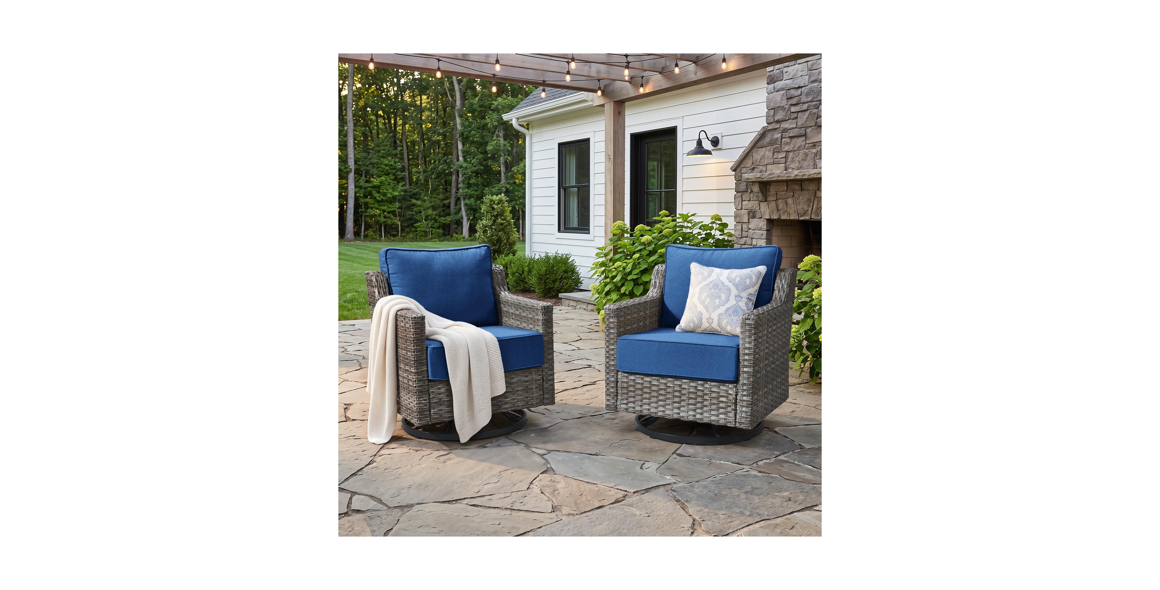 Pocassy Horiz Swivel Premium All-Weather Wicker Outdoor Lounge Chair Set of 2, 6inch Thick Cushions