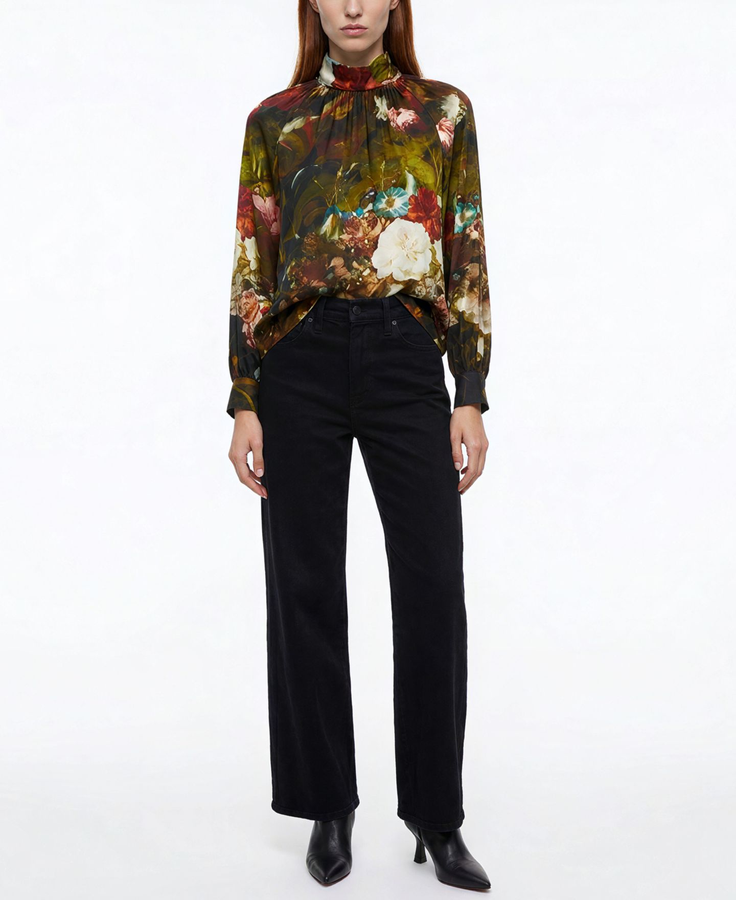 Женская блузка Elie Tahari Vivian Mock Neck Long-Sleeve Floral-Print, цвет: Verona Forrest — фото 3